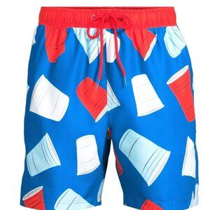 Party Cup Red & Blue Swim Trunks Board Shorts SMALL Stretch MEN'S SIZE 28-30 NEW